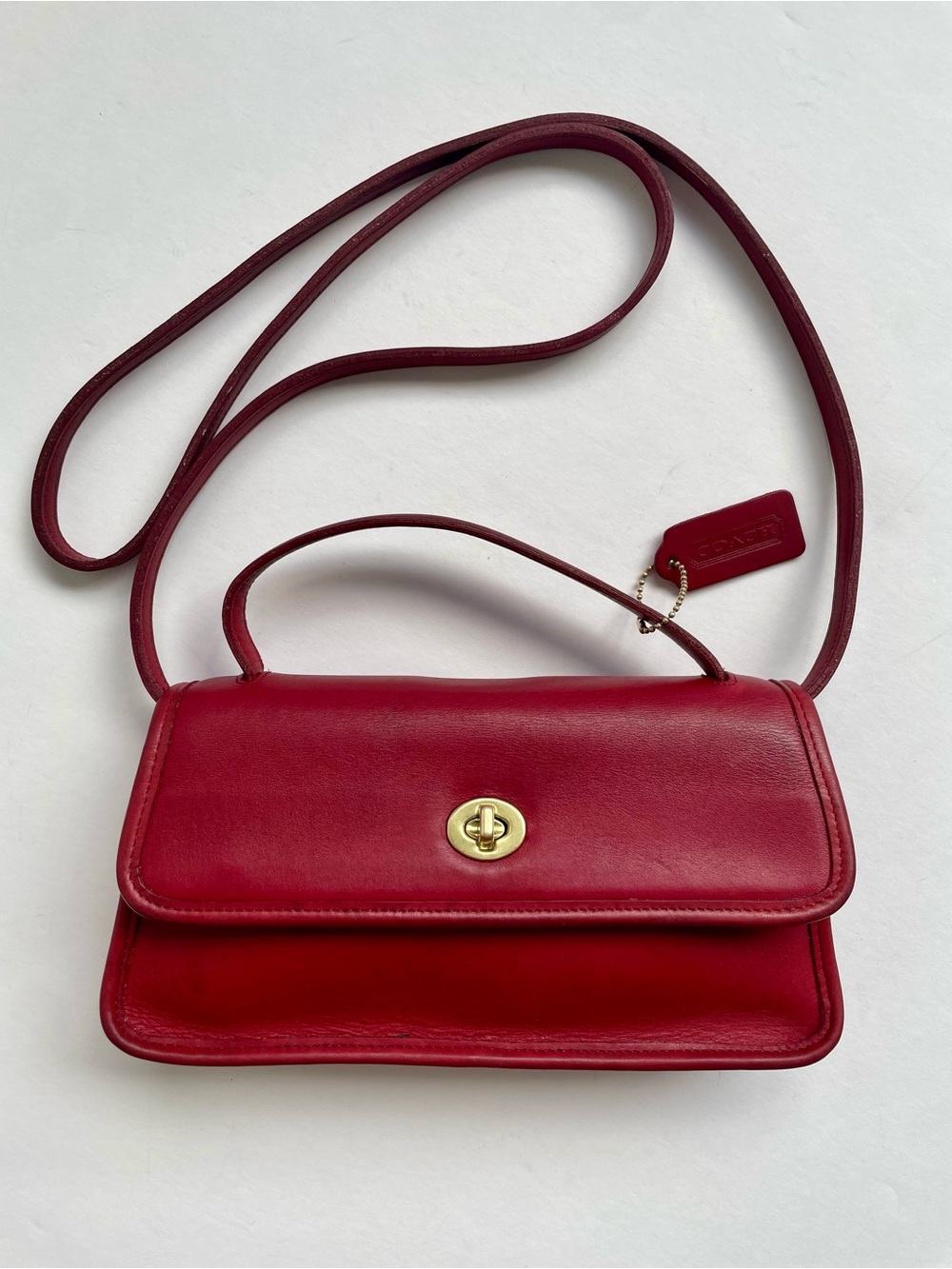 Rare Vintage Coach Geometric Clutch, 9044, Red Leather, Hangtag Included, 1997